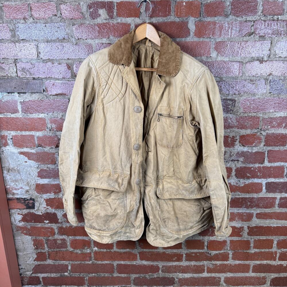 Vintage J.C. Higgins Coat Mens Medium Beige Canvas Hunting Field Rain Jacket